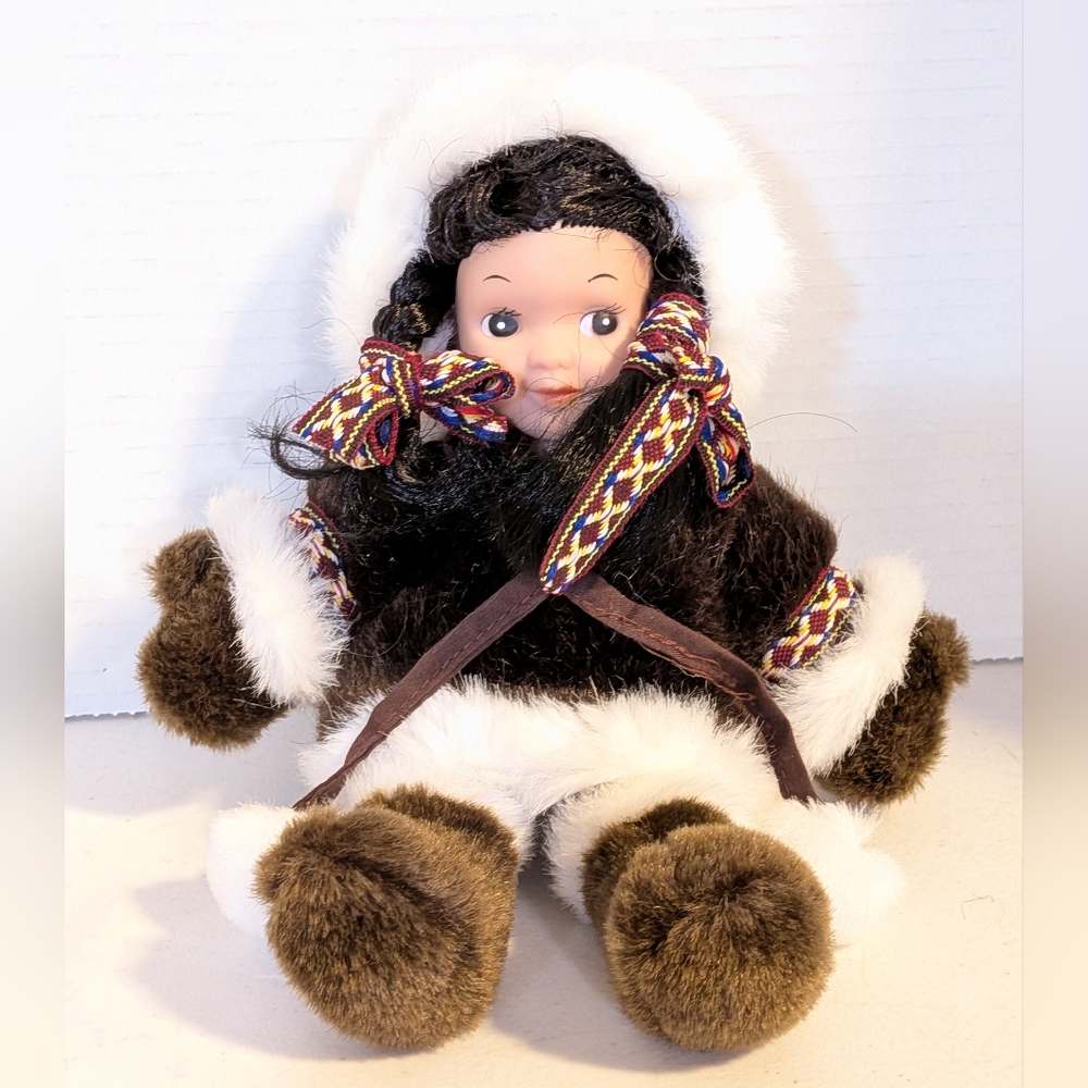 Alaskan Eskimo girl doll Native parka costume porcelain 10" Arctic Circle Plush
